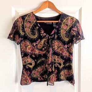 Dana Buchman Petite Ruffle Front Paisley Floral Silk Top